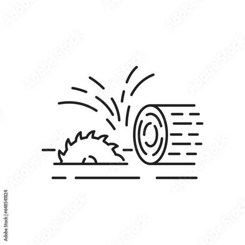 Woodcutter line icon. Crossed chainsaws isolated on white background. Tool woodcutter symbol. Tree Service. Single line draw design vector graphic illustration