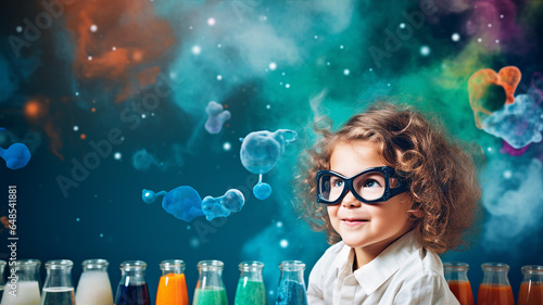 Child with a chemistry set, fascinated by the bubbling concoctions and colorful reactions