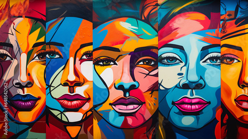 A colorful mural depicting faces from different ethnicities, celebrating global harmony
