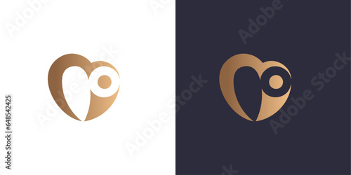 Letter m logo monogram, heart, happy person, minimal style identity initial logo mark. Golden gradient vector emblem logotype for business cards initials.