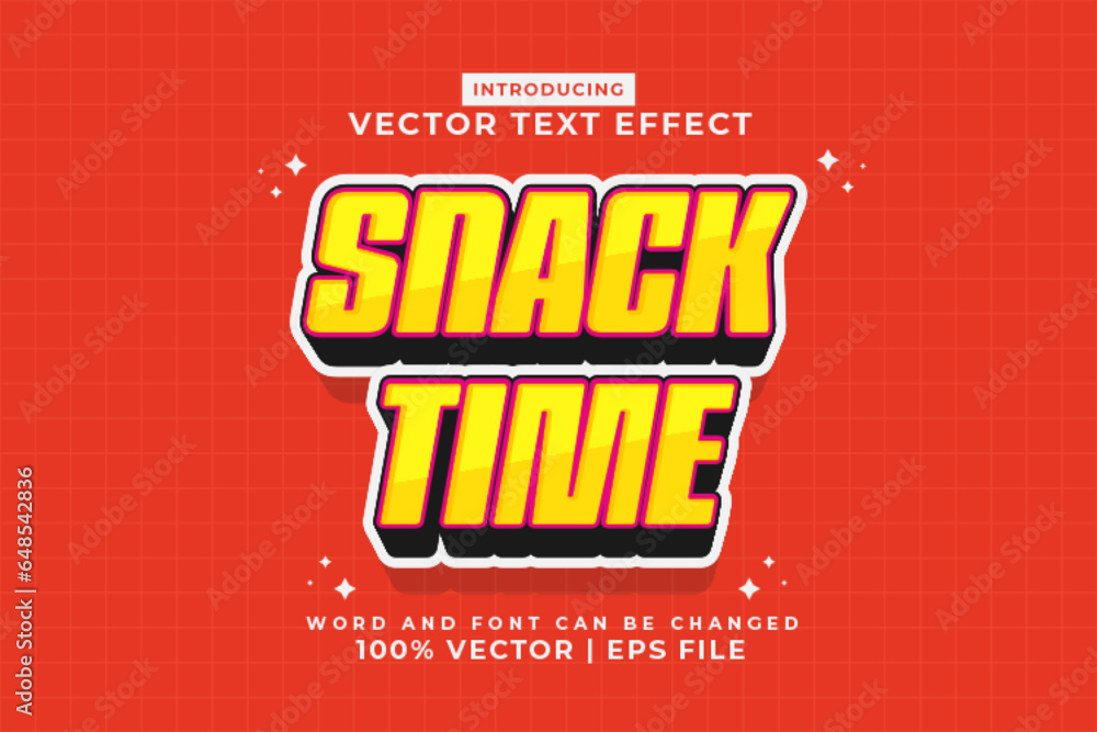 Editable text effect Snack Time 3d cartoon template style premium ...