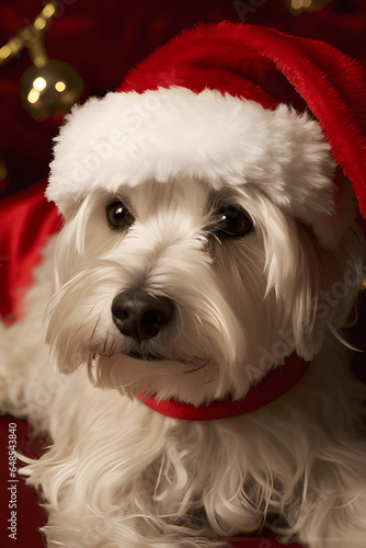 perro blanco vestido Papá Noel