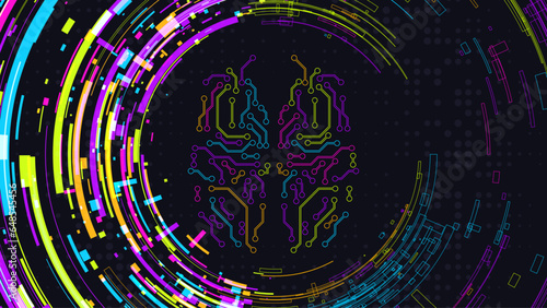 Human brain. Technology background. Neon colors. Vector illustration