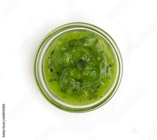 bowl of danish relish sauce on white background