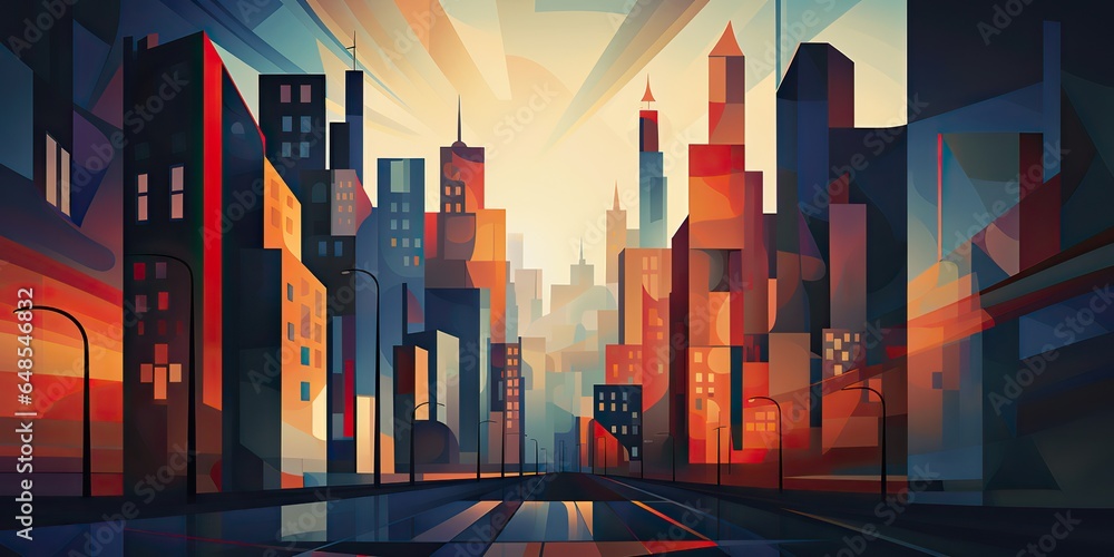 AI Generated. AI Generative. Abstract geometric shapes city town buildings architecture cityscape background street. Graphic Art - obrazy, fototapety, plakaty 