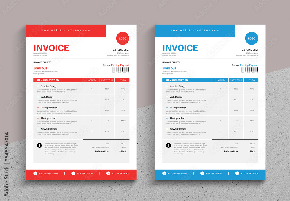 Modern Invoice Layout Stock Template | Adobe Stock
