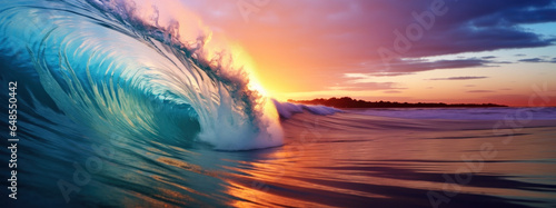 Single rolling wave in the ocean against indigo sunset © Denniro