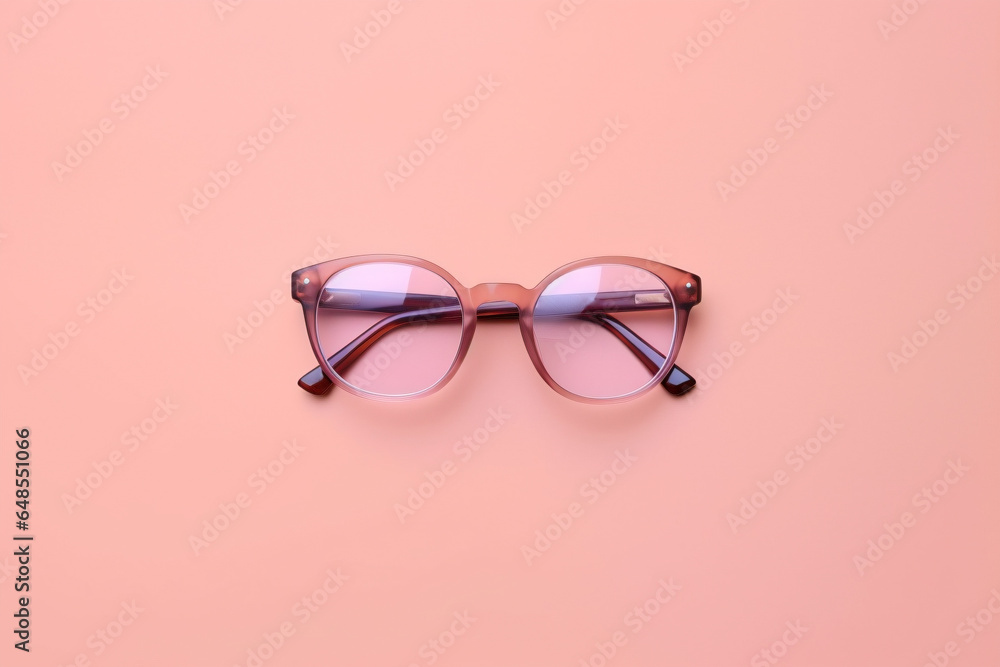 Top view of eyeglasses on pastel pink background Top view of eyeglasses on pastel pink background