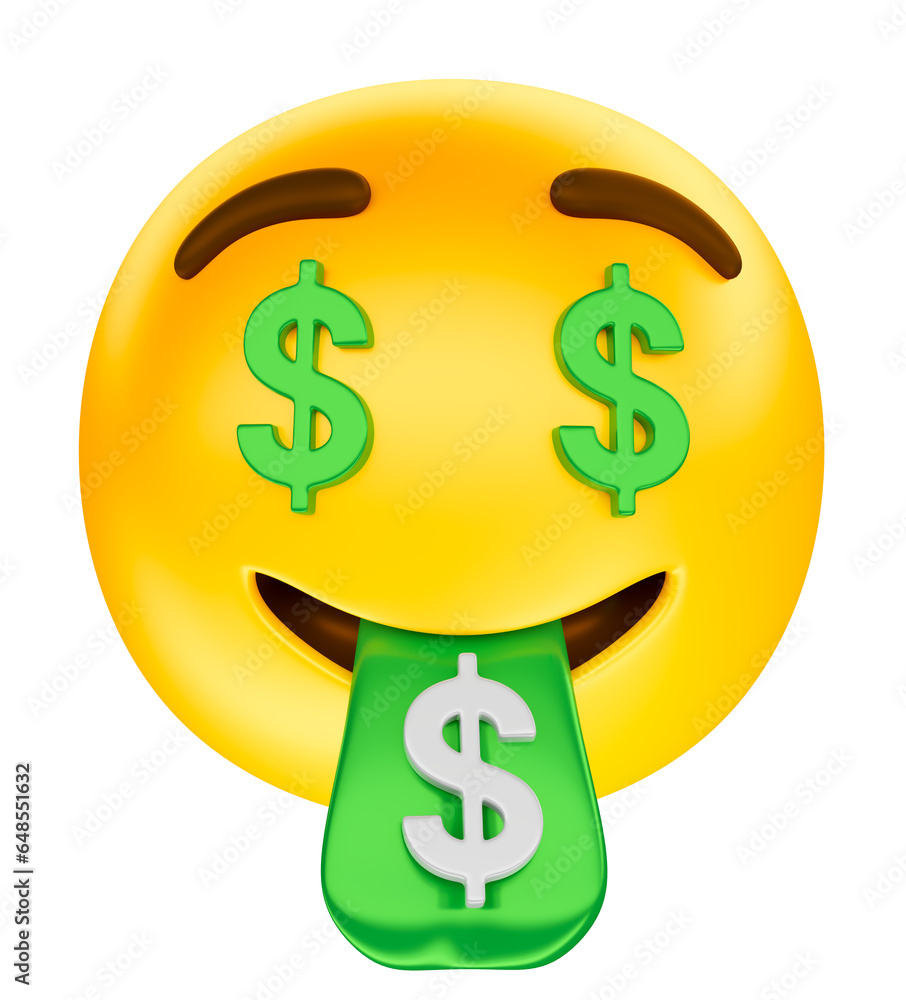 Fototapeta premium Emoji with money on transparent background in 3D rendering