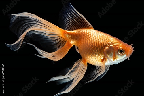 Goldfish on aquarium with black background