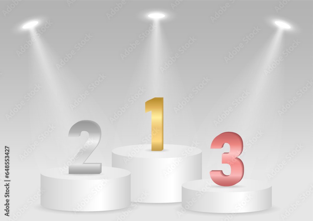 Stage Podium or Award Winners Podium with Ranking for First, Second and