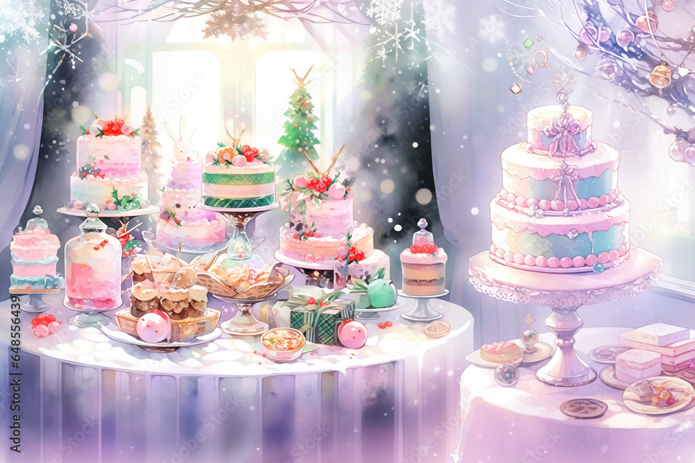 水彩画のクリスマスのお菓子/Watercolor Christmas sweets/Generative AI 水彩画のクリスマスのお菓子/Watercolor Christmas sweets/Generative AI