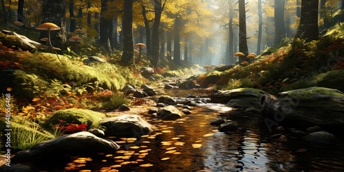 Sunny morning in the autumn forest