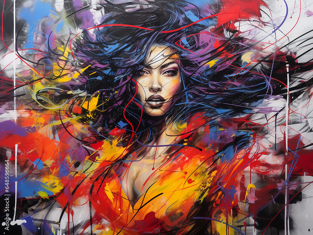 Abstract color graffiti of a beautiful woman
