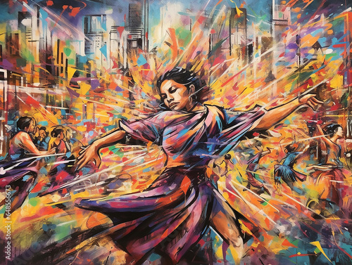Abstract color graffiti of a dancing beautiful woman