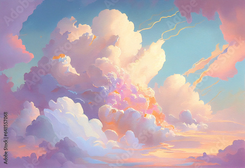 Image of a watercolor painting of clouds, in the style of rococo pastel colors, conceptual digital art. Generative AI