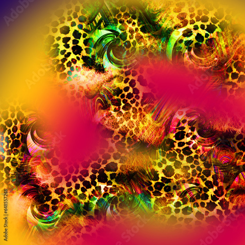 combination of colorful  leopard snake tiger textures textile collage pattern