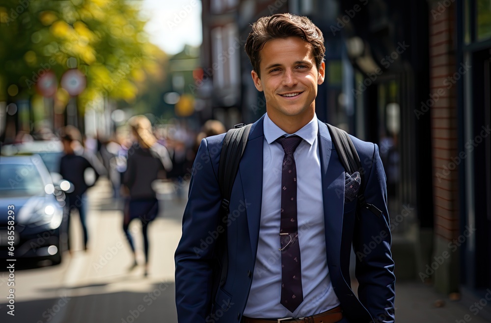 portrait of a business man walking in a street portrait of a business man walking in a street