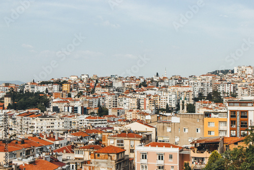 top view of izmir city with high density buildings and sea bay © Radu