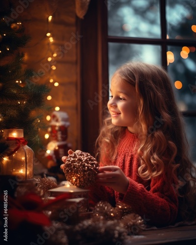 Smiling girl with christmas tree