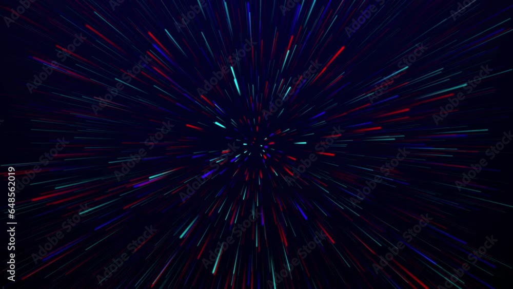 Abstract creative cosmic background. Hyper jumps to another galaxy. Speed ​​of light, neon lights in motion.  