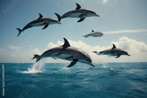 Flying Dolphins Diving into the Ocean