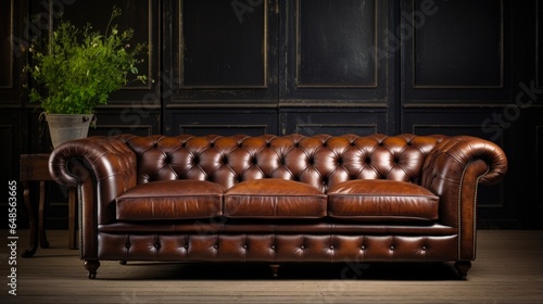 Luxurious Brown Leather Chesterfield Sofa for the Ultimate British Home Lounge Experience © AIGen