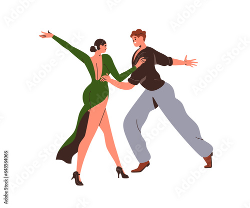 Partners dancing. Sport ballroom dancers couple in movement. Man and woman du...