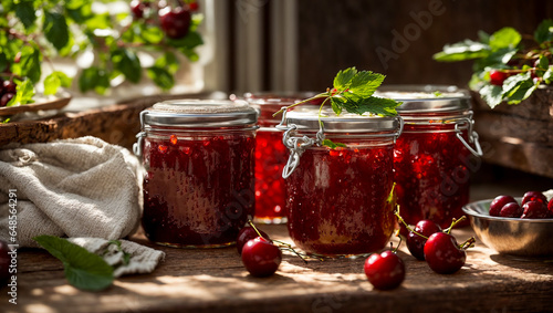 cherry jam on a kitchen background