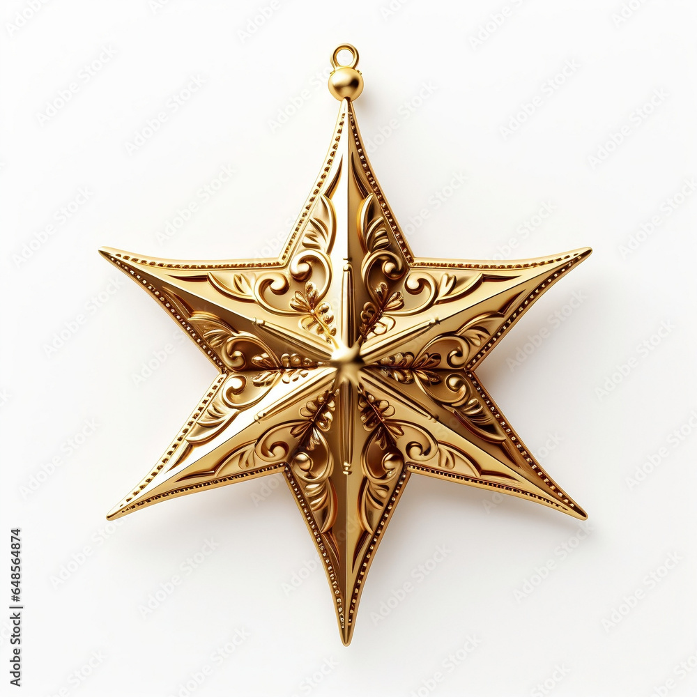 Shining Star, Isolated Christmas Tree Topper on White Background Shining Star, Isolated Christmas Tree Topper on White Background