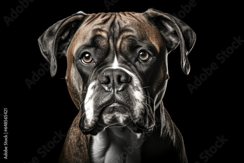 Portrait of a Rhodesian Boxer dog isolated on black background