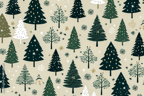 Seamless pattern with Christmas trees and snowflakes.