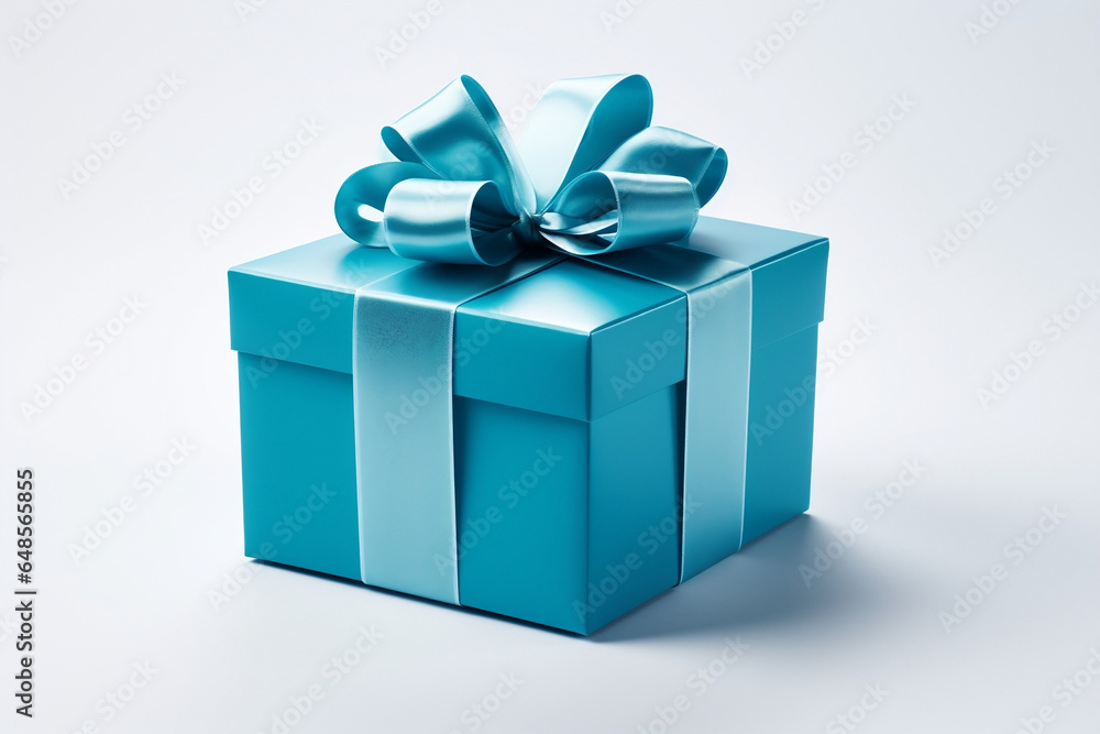 Blue Surprise, Elegant Gift Box with Ribbon on White Blue Surprise, Elegant Gift Box with Ribbon on White