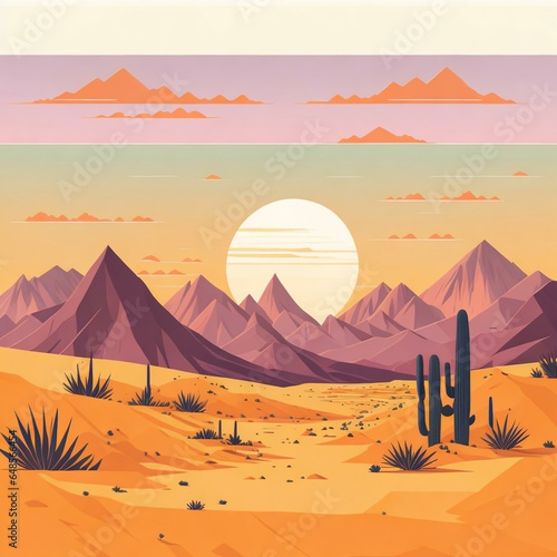 Desert landscape . Sun and mountain peakabstract scenery in pastel colors. Natural style vector background 