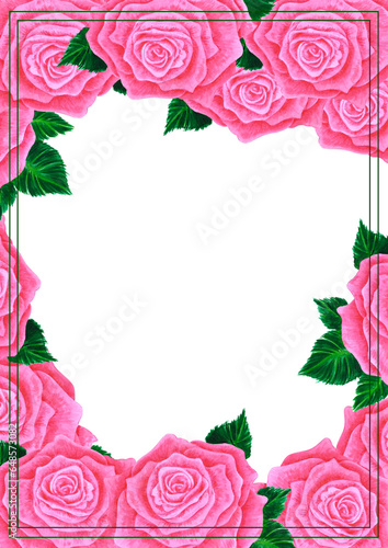 Wallpaper Mural Hand drawn watercolor pink rose frame isolated on white background. Can be used for invitation, postcard, poster, book decoration and other printed products. Torontodigital.ca
