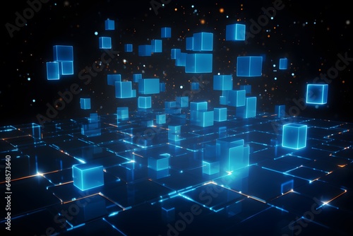 echnology big data futuristic background. Digital network connection blue light. Internet speed server.