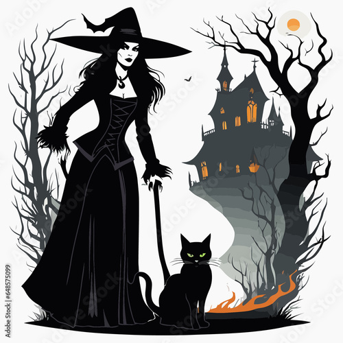  Halloween Witch with Hat Vector Art Illustration
