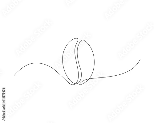 Continuous one line drawing of single coffee bean. Coffee bean line art vector illustration. Editable stroke. 