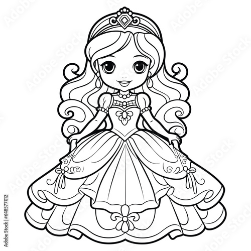 cute princess character coloring book page for kids, cute princess character vector