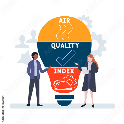 AQI - air quality index acronym. business concept background.  vector illustration concept with keywords and icons. lettering illustration with icons for web banner, flyer, landing