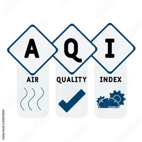 AQI - air quality index acronym. business concept background.  vector illustration concept with keywords and icons. lettering illustration with icons for web banner, flyer, landing