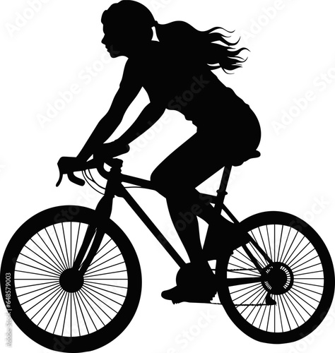 A woman bicycle riding bike cyclist in silhouette. ai generated illustration