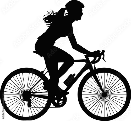 A woman bicycle riding bike cyclist in silhouette. ai generated illustration