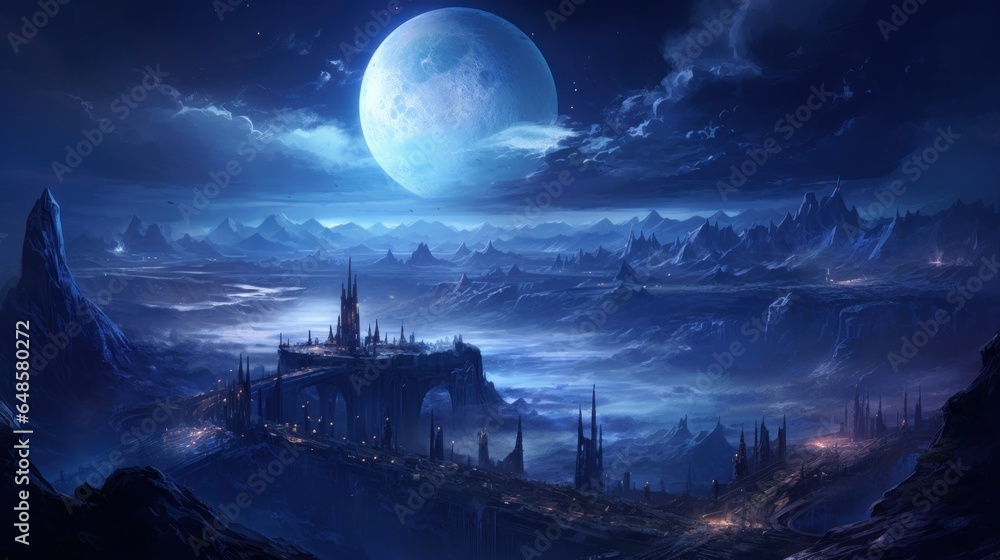 View from a hill of the beautiful city at night game art View from a hill of the beautiful city at night game art