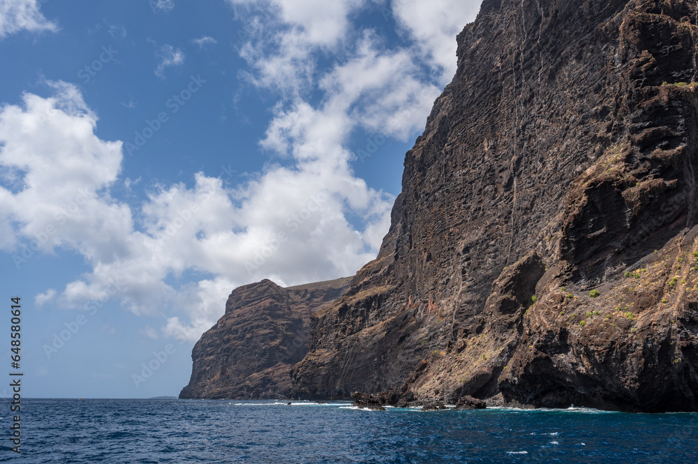 The cliffs of Los Gigantes, Tenerife, rising out of the sea, dramatically