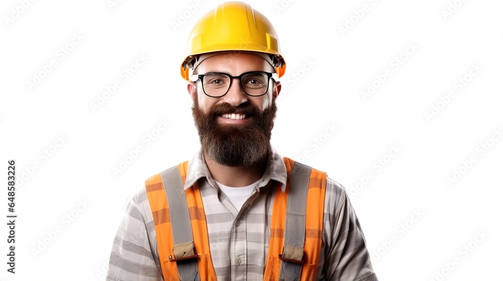 Portrait of engineering or civil worker on white background. generative ai Portrait of engineering or civil worker on white background. generative ai