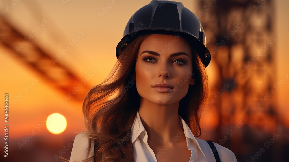 Female civil engineering standing at construction site Female civil engineering standing at construction site