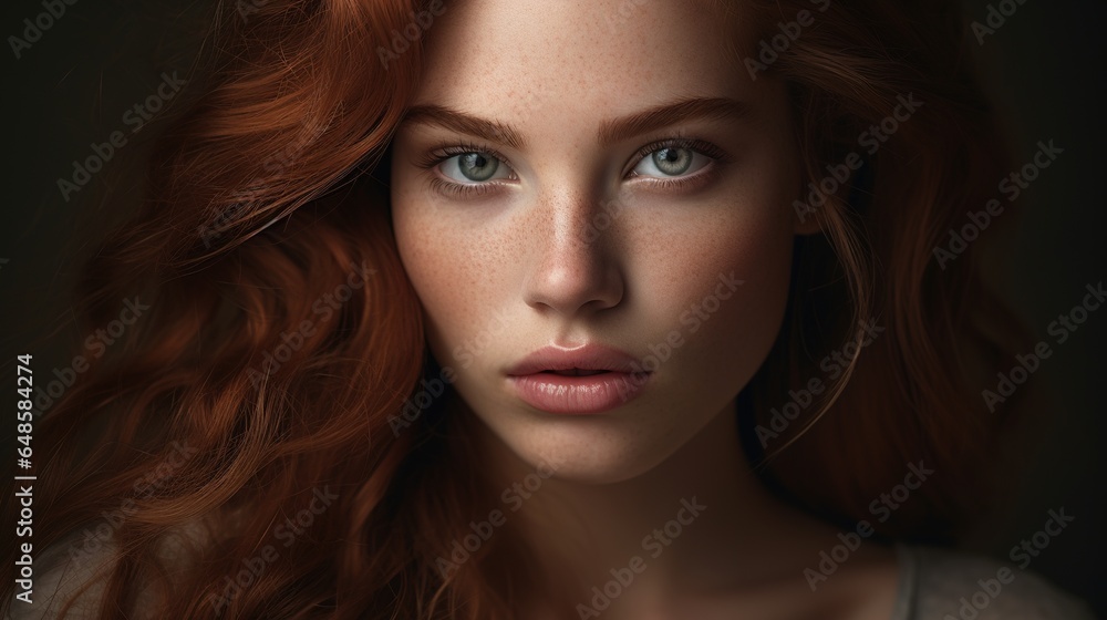 Beauty portrait of female face with natural skin. Cosmetology, beauty and spa. generative ai Beauty portrait of female face with natural skin. Cosmetology, beauty and spa. generative ai