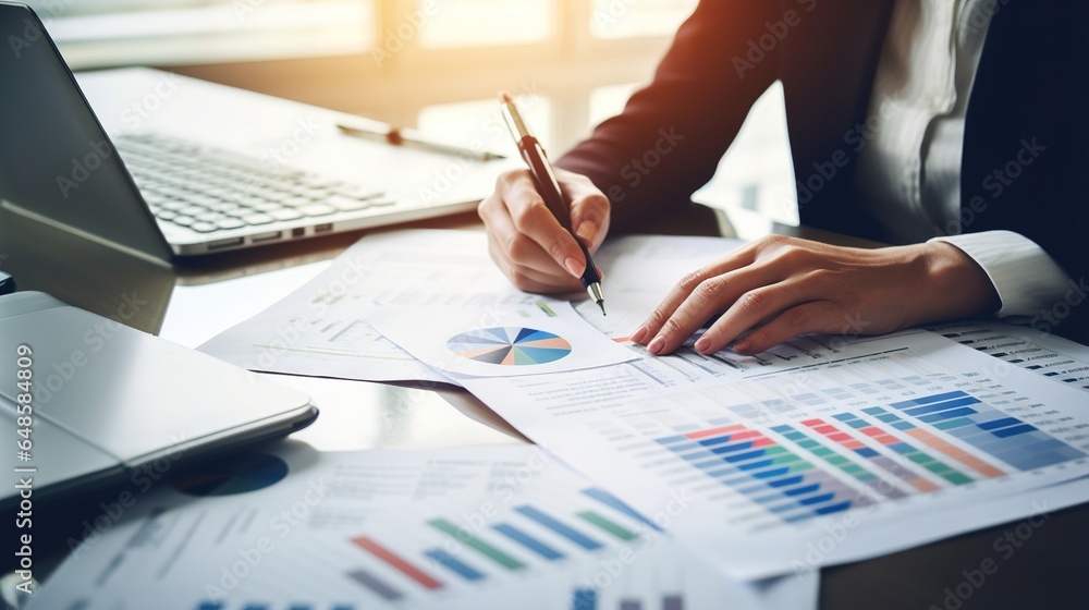 Businesspeople working in finance analyze the business graph. Businesspeople working in finance analyze the business graph.