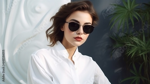 portrait of a beautiful woman in sunglasses. generative ai